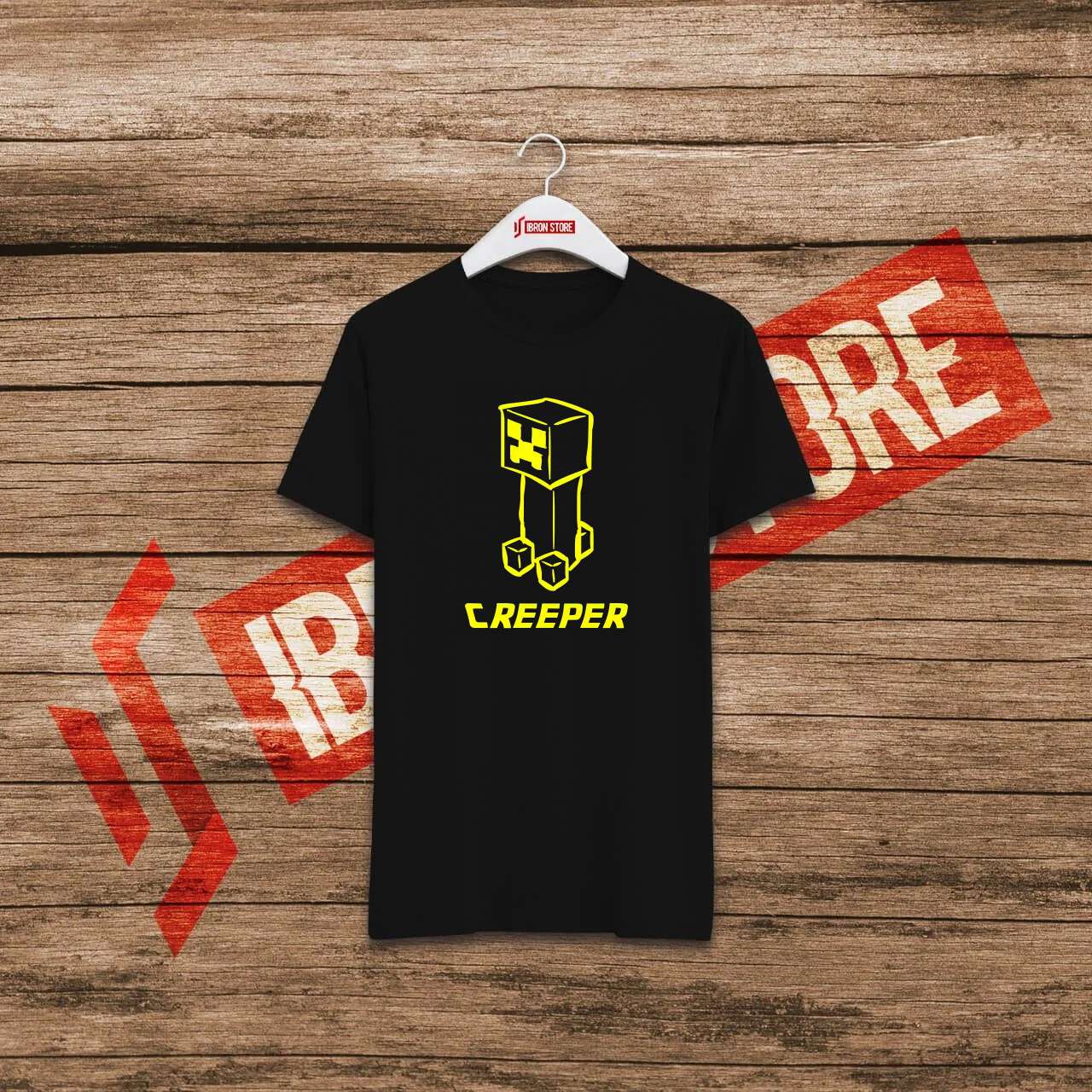 Creeper rajz (sárga) mintás unisex póló (fekete)