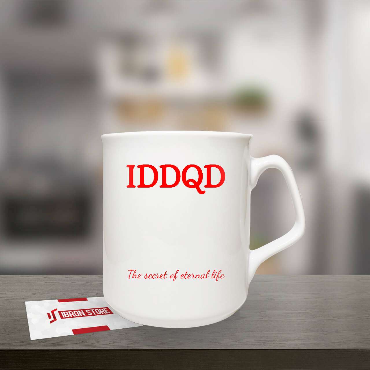 IDDQD - The secret of eternal life (piros) mintás kávés bögre