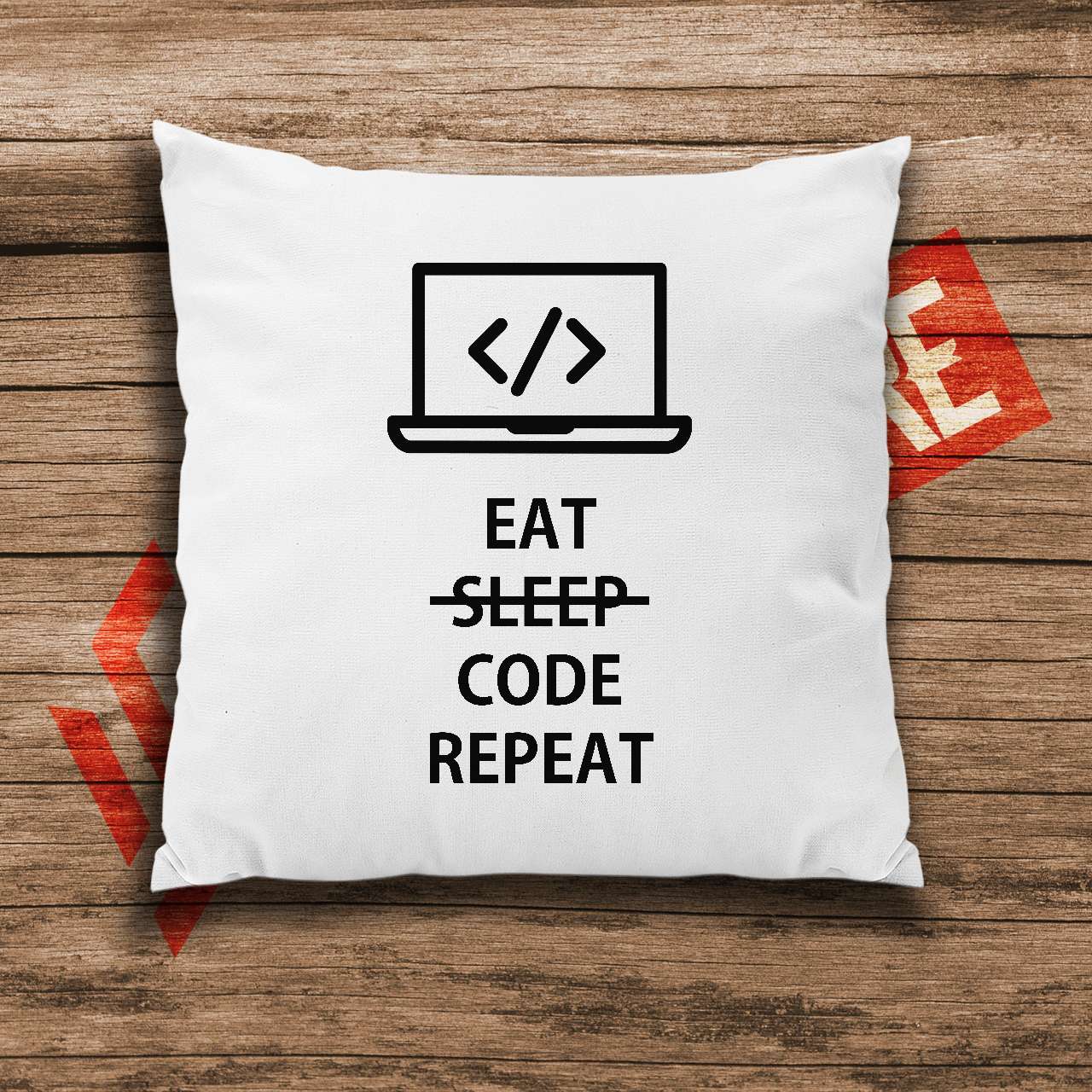 Eat no sleep code repeat mintás párna 40x40 cm (fehér)