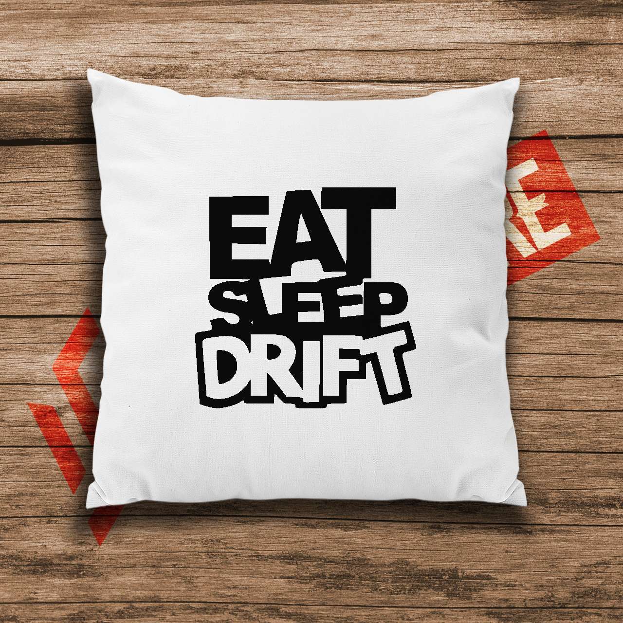 Eat, sleep, drift mintás párna 40x40 cm (fehér)