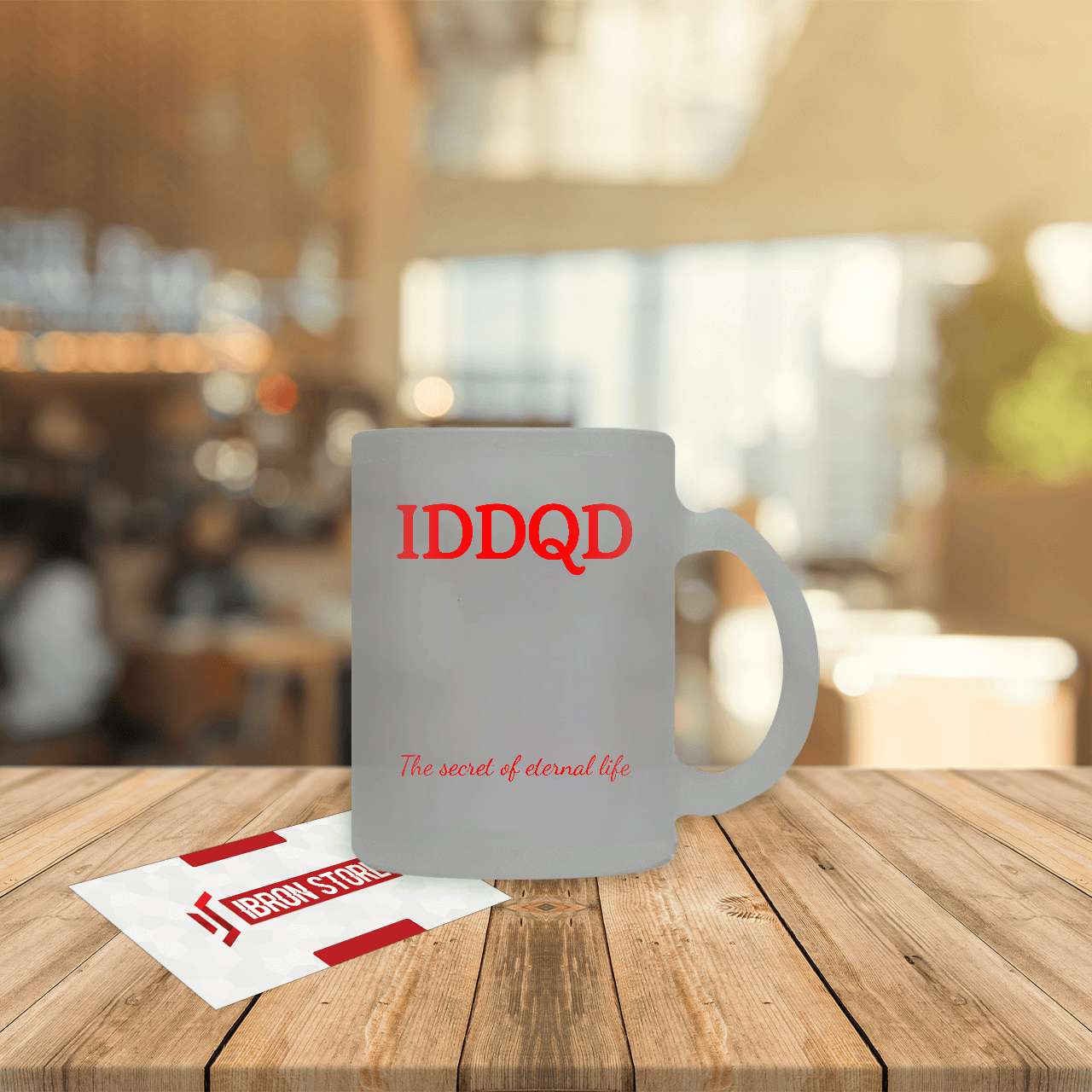 IDDQD - The secret of eternal life (piros) mintás Üveg bögre (matt)